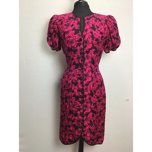 Vintage, Silk Studio, Jacquard, Floral, Puffy Sleeve Midi Dress, size 12
